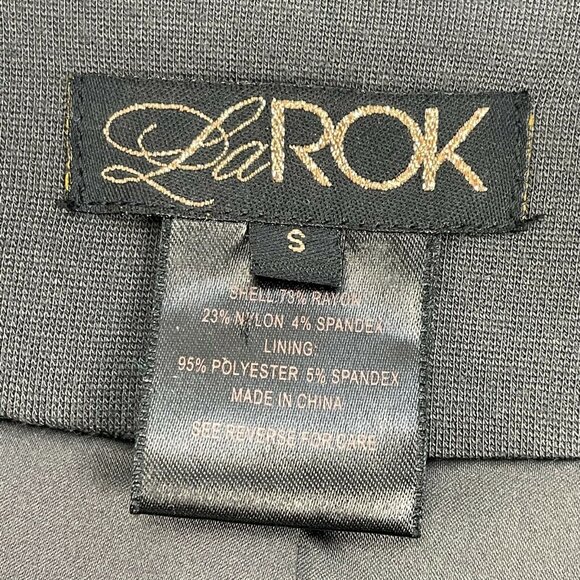 LaRok Womens Size S Gray Shawl Collar Blazer Black Piping Ruched Sleeve Jacket - Picture 5 of 11